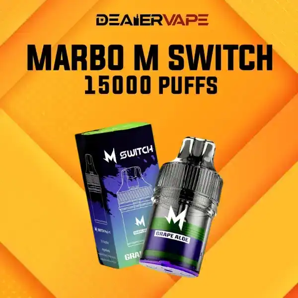 marbo m switch 15000 puffs กลิ่นองุ่นอโล องุ่นหอมหวานผสมว่านหางจระเข้ กลิ่นสดชื่นที่ลงตัว